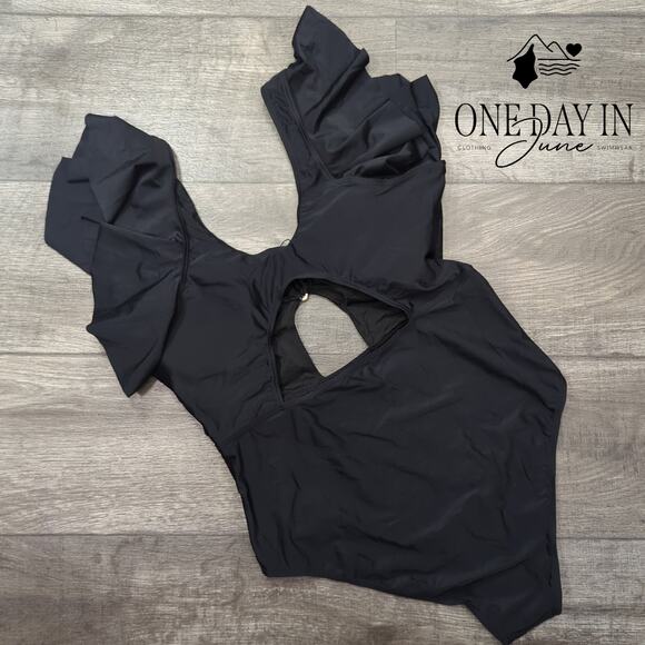 Aimage Ruffle Shoulder Keyhole One Piece Swimsuit Size XL - Picture 7 of 7